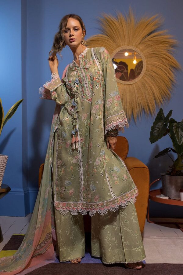 SN-15 3pc Unstitched Digital Printed Lawn Suit With Silk Digital Printed Dupatta & Embroidered Laces