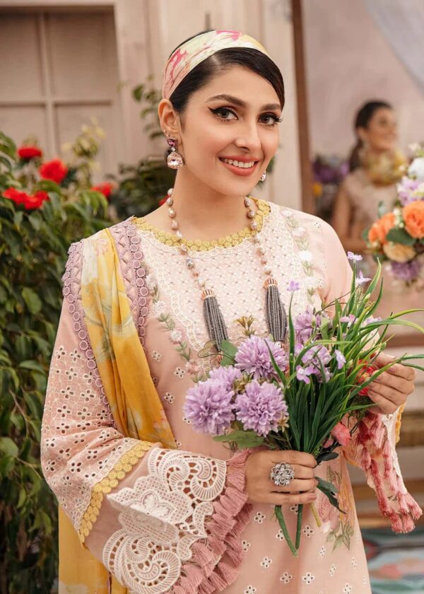 MS-22 Embroidered Unstitched 3Pc Chikenkari Lawn Suit With Silk Printed Dupatta