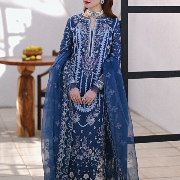 SP-2545 Unstitched Embroidered Lawn 3pc Suit With Organza Embroidered Dupatta