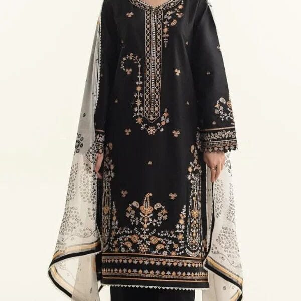 CO-2650 Lawn Unstitched 3pc Embroidered Suit With Digital Printed Poly Lawn Dupatta