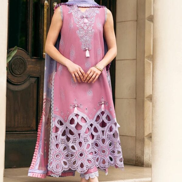 MS-2570B Unstitched Embroidered Lawn 3pc Suit With Cotton Lawn Printed Dupatta