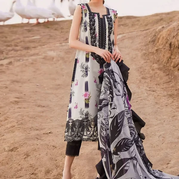 AN-79 Digital Printed 3pc Unstitched Lawn Suit With Monar Dupatta