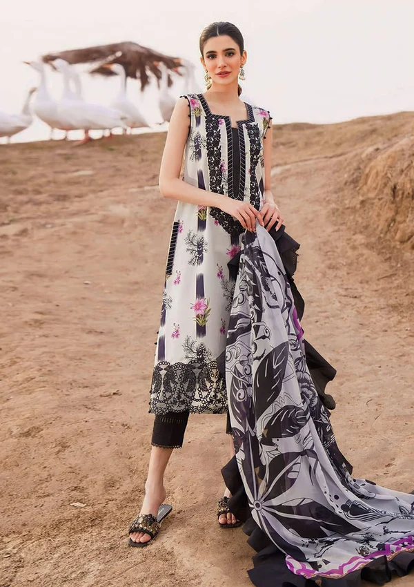 AN-79 Digital Printed 3pc Unstitched Lawn Suit With Monar Dupatta