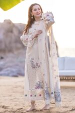 QL2605 Lawn Unstitched Embroidered 3pc Suit With Organza Embroidered Dupatta