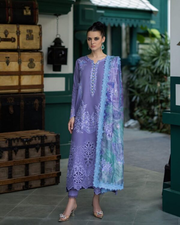 OR-86 Lawn Unstitched 3pc Fully Embroidered Suit With Cotton Net Silky Printed Dupatta 4 Sided Embroidered Lace