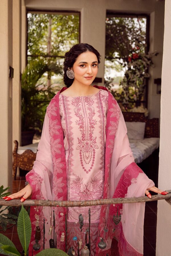 RA-46 Embroidered Unstitched Lawn 3Pc Suit With Organza Embroidered Dupatta