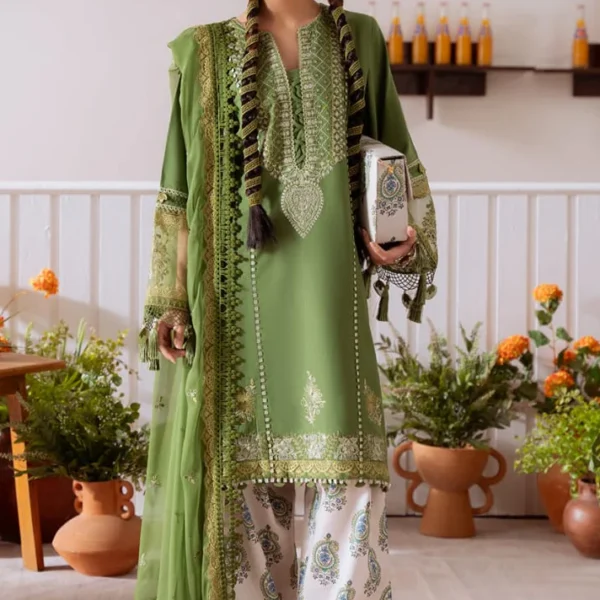 CO514B Unstitched Embroidered Lawn Suit With Embroidered Cotton Net Dupatta