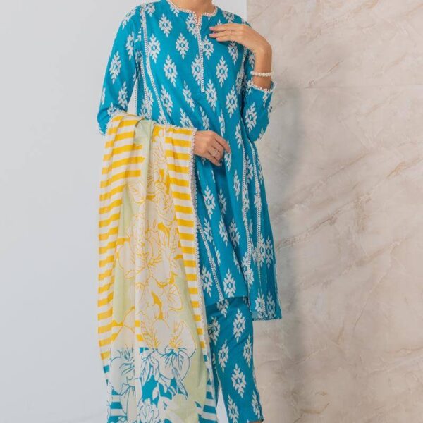 CH-144 Digital Printed Unstitched Lawn Suit 3pc With Monar Digital Printed Dupatta