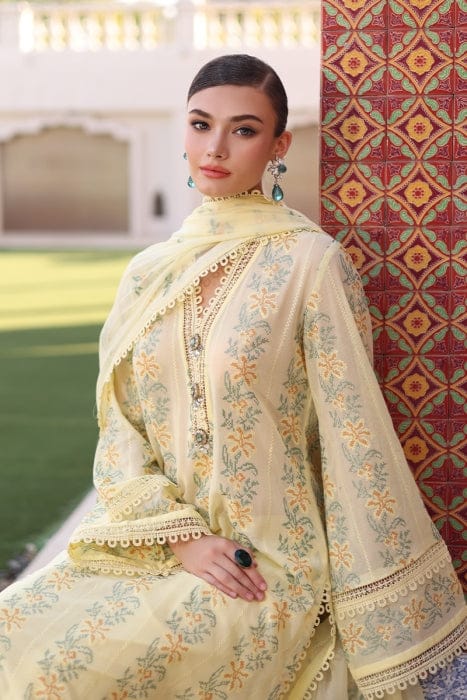 BR-801 Lawn Embroidered 3pc Suit With Embroidered Chiffon Dupatta