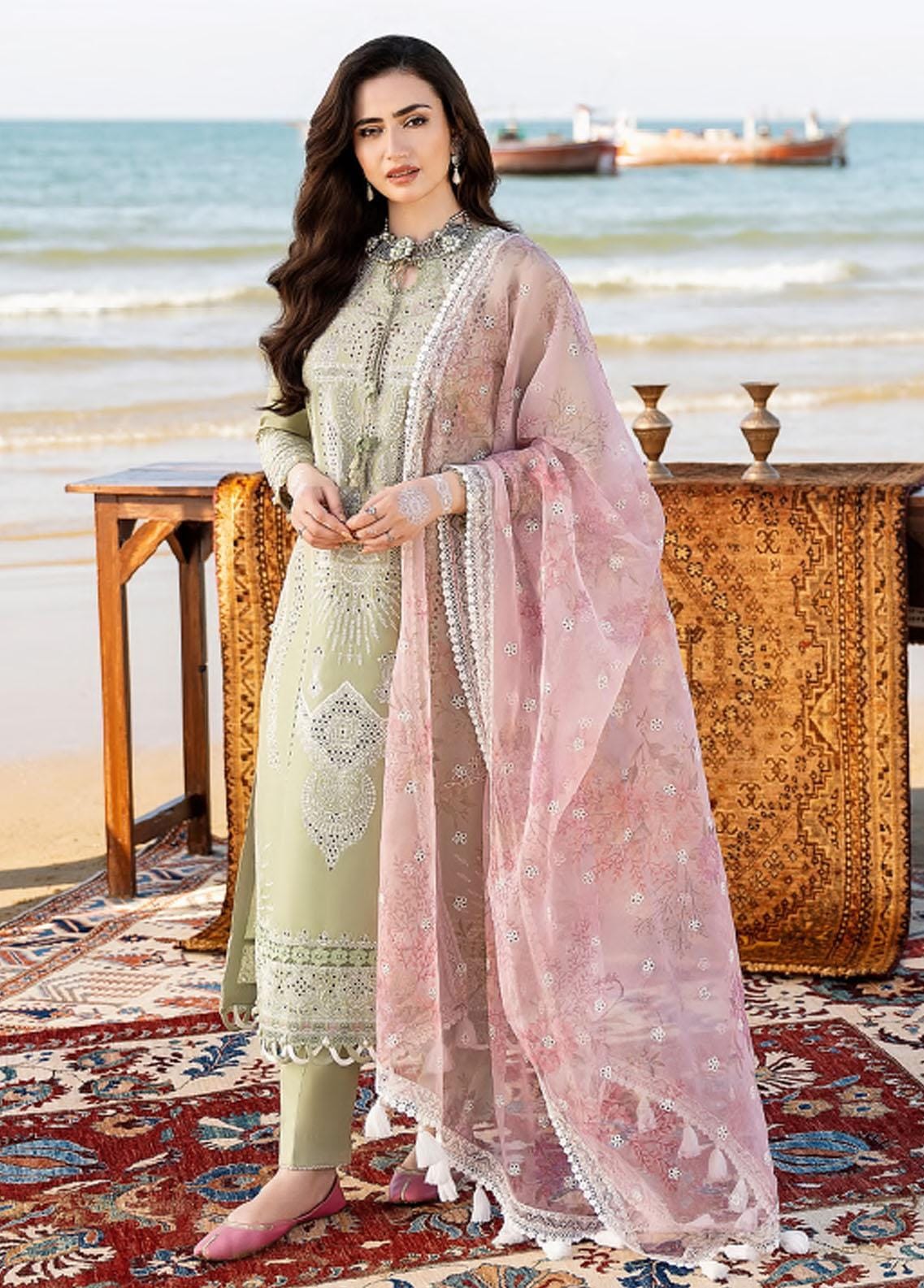 CH-10 Embroidered ChickenKari Lawn Suit With Printed Organza Dupatta