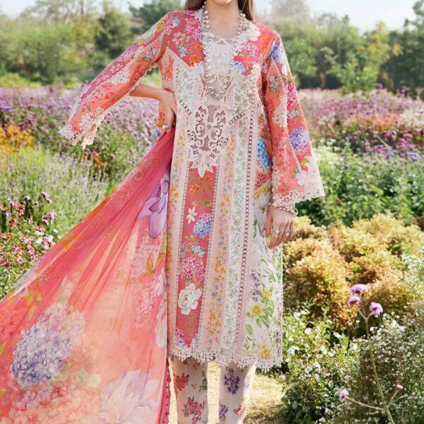 MB-468 Unstitched Digital Printed Lawn Suit 3pc With Voil Lawn Digital Printed Dupatta & Embroidered Patches