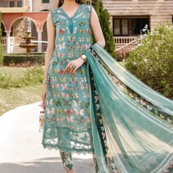 MB-26 Digital Printed Lawn Unstitched Suit 3pc with Monar Digital Printed Dupatta & Daman Embroidered Lace