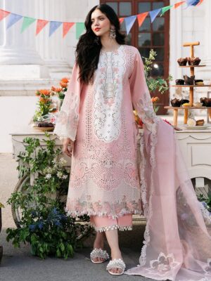 BL-2585 Lawn Unstitched Embroidered 3pc Suit With Organza Embroidered Dupatta