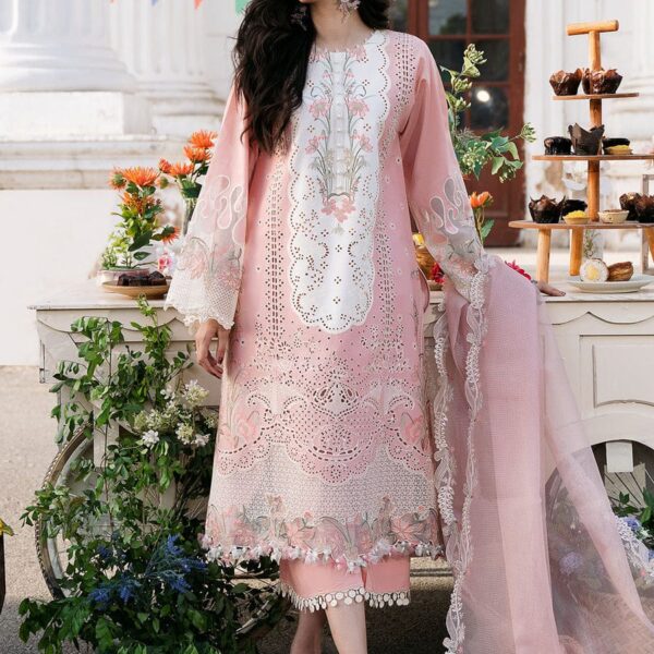 BL-2585 Lawn Unstitched Embroidered 3pc Suit With Organza Embroidered Dupatta