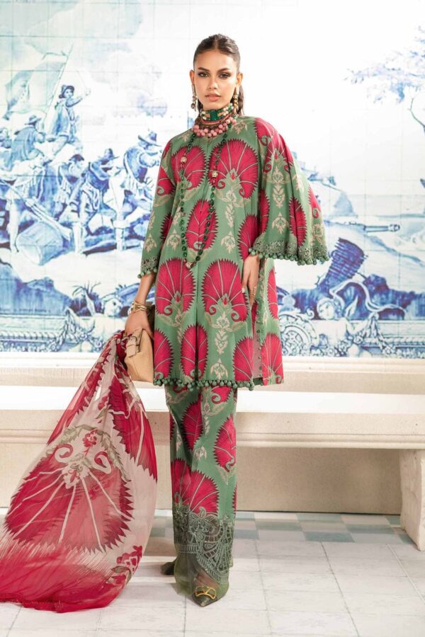 MB-74 Digital Printed 3pc Unstitched Lawn Suit With Chiffon Dupatta & Embroided Patches