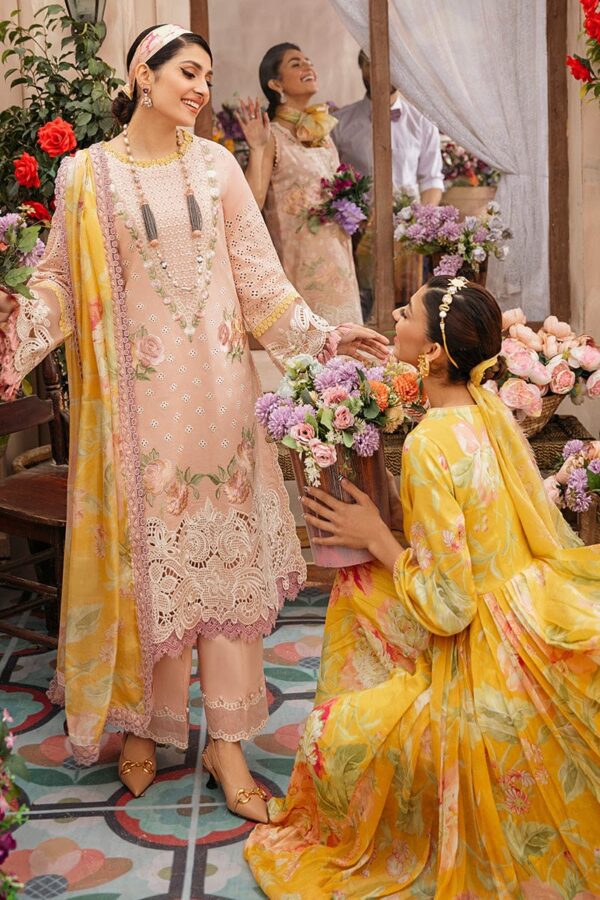 MS-22 Embroidered Unstitched 3Pc Chikenkari Lawn Suit With Silk Printed Dupatta