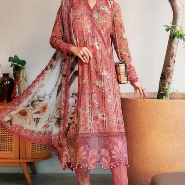 MB-470 Unstitched Digital Printed Lawn Suit 3pc With Lawn Digital Printed Dupatta & Embroidered Patches