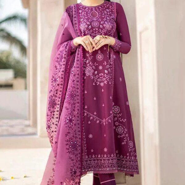 CS-84 Lawn Unstitched Embroidered 3pc Suit With Organza Embroidered Dupatta