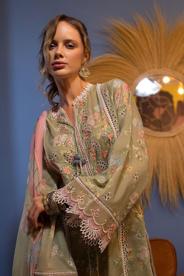 SN-15 3pc Unstitched Digital Printed Lawn Suit With Silk Digital Printed Dupatta & Embroidered Laces