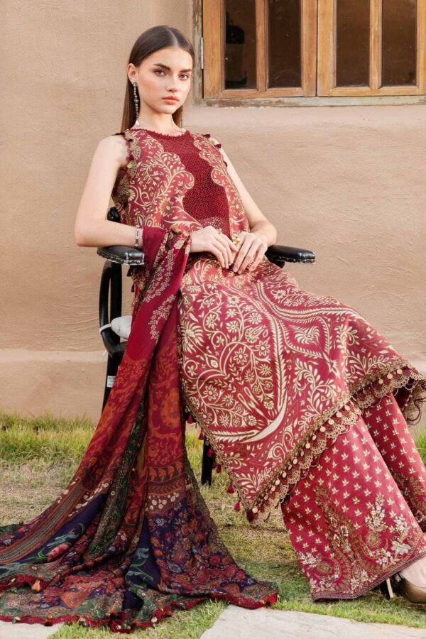 MB-478 Unstitched Digital Printed Lawn Suit 3pc With Voil Lawn Digital Printed Dupatta & Embroidered Patches