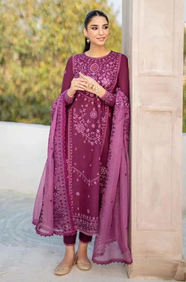 CS-84 Lawn Unstitched Embroidered 3pc Suit With Organza Embroidered Dupatta