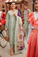 MS-42 Embroidered Chikenkari Unstitched Lawn 3pc Suit With Silk Printed Dupatta