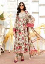 MB-425 Digital Printed Lawn Suit 3pc with Poly Lawn Digital Printed Dupatta & Embroidered Patches