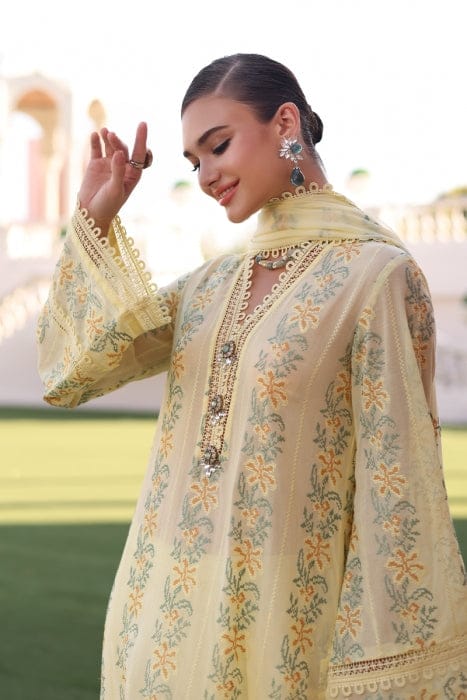BR-801 Lawn Embroidered 3pc Suit With Embroidered Chiffon Dupatta