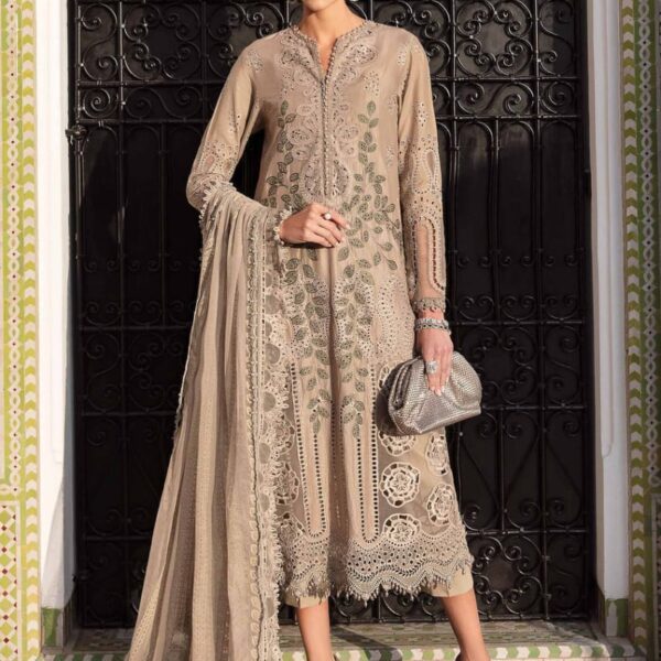 MB-2665 Lawn Unstitched Chiken Kari 3pc Suit With Organza Embroidered Dupatta