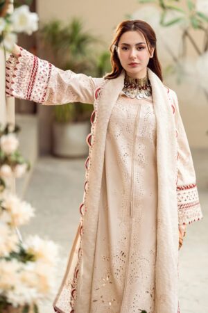 QL-2660 Lawn Unstitched ChikenKari 3pc Suit With Cotton Net Embroidered Dupatta