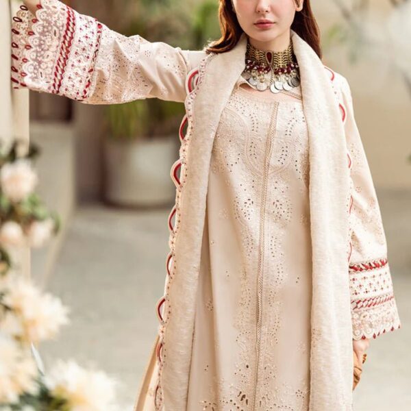 QL-2660 Lawn Unstitched ChikenKari 3pc Suit With Cotton Net Embroidered Dupatta