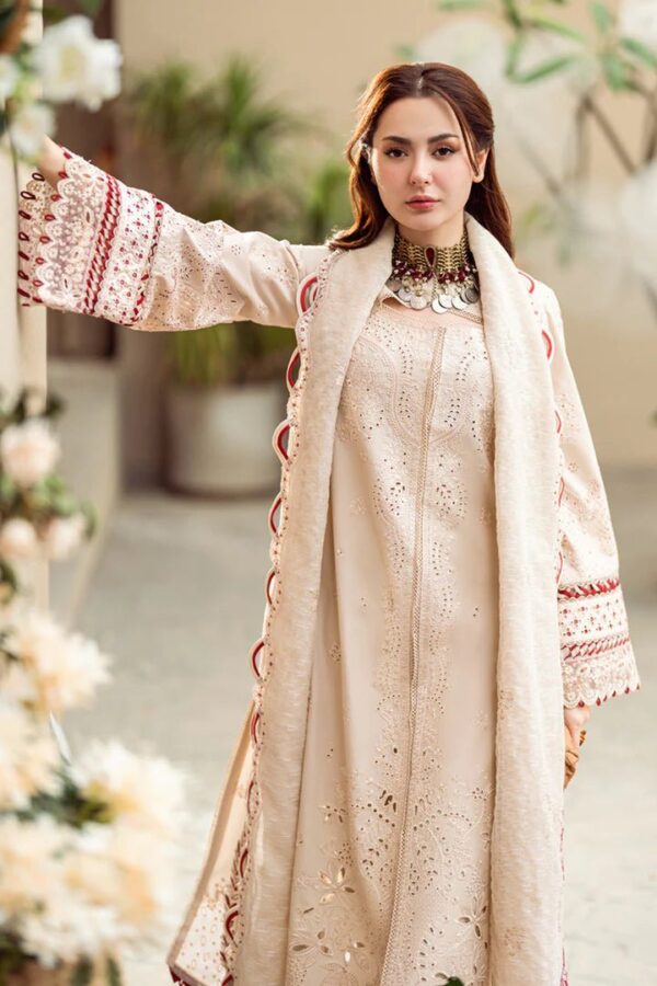 QL-2660 Lawn Unstitched ChikenKari 3pc Suit With Cotton Net Embroidered Dupatta