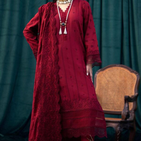 MO-24 Chikenkari Embroidered Lawn 3Pc Suit With Lawn Embroidered Dupatta