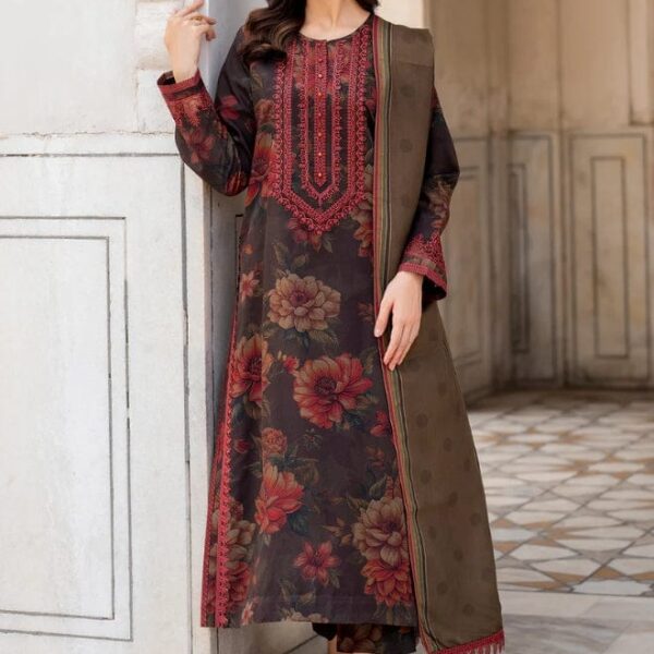 BK-192 Digital Printed Lawn Suit 3pc with Lawn Digital Printed Dupatta & Embroidered Patch