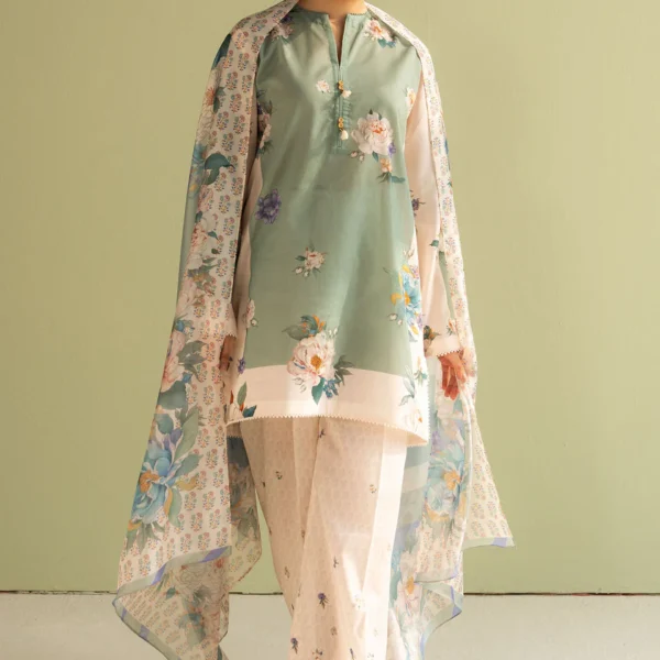 CO 496 Digital Printed 3Pc Unstitched Lawn Suit With Digital Printed Monar Dupatta