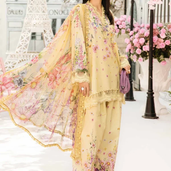 MB-512 B Digital Printed 3Pc Unstitched Lawn Suit With Digital Printed Chifoon Dupatta