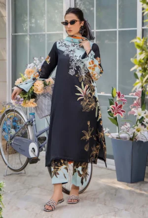 CO 486 Digital Printed 3Pc Unstitched Lawn Suit With Digital Printed Monar Dupatta