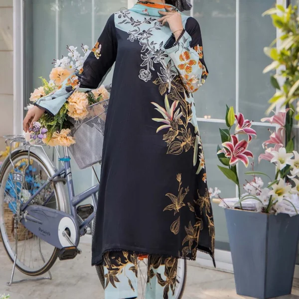 CO 486 Digital Printed 3Pc Unstitched Lawn Suit With Digital Printed Monar Dupatta