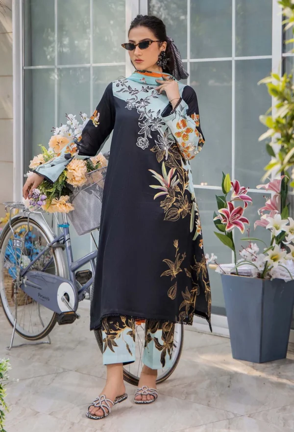 CO 486 Digital Printed 3Pc Unstitched Lawn Suit With Digital Printed Monar Dupatta