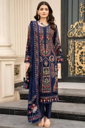 MB965 Unstitched Embroidered Dhanak Wool Suit With Embroidered Dhanak Shawl
