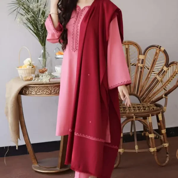 AS-05 Unstitched Fully Embroidered Dhanak Suit With Dhanak Shawl