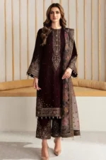 BR_1015 Sequence Embroidered 9000 Micro Velvet 3Pc With Organza Embroidered Dupatta
