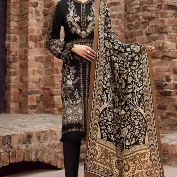 BR-2061 Dhanak Embroidered Suit With Digital Printed Wool Shawl