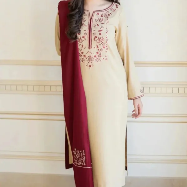 AS-25 Unstitched Fully Embroided Dhanak Suit With Dhanak Dupatta