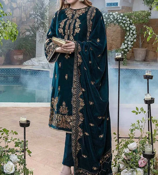 MB_1060 Sequence Embroidered 9000 Micro Velvet 3Pc With Velvet Embroidered Shawl