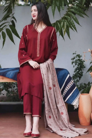 BR-1110 Unstitched Heavy Embroidered Dhanak Suit Embroidered Dhanak Shawl