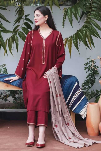 BR-1110 Unstitched Heavy Embroidered Dhanak Suit Embroidered Dhanak Shawl