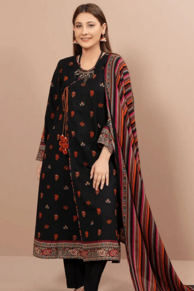 KS-725 Dhanak Embroidered Suit With Digital Printed Wool Shawl