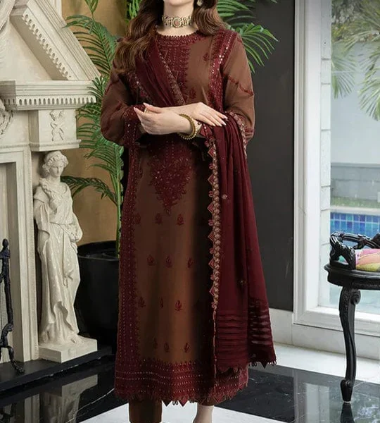 AJ-56 Unstitched Embroidered Dhanak Wool Suit With Embroidered Dhanak Shawl