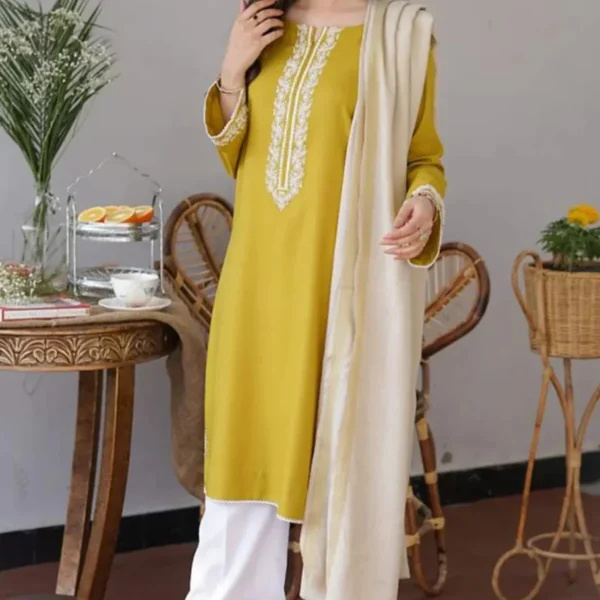 AS-30 Unstitched Embroidered Dhanak Suit With Dyed Dhanak Shawl